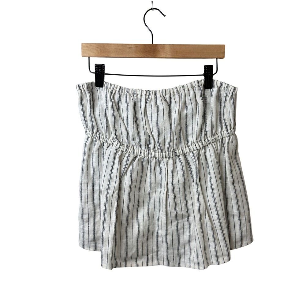 Reformation 100% Linen Striped Strapless Peplum‎ Tube Top White Black Size 8 NEW